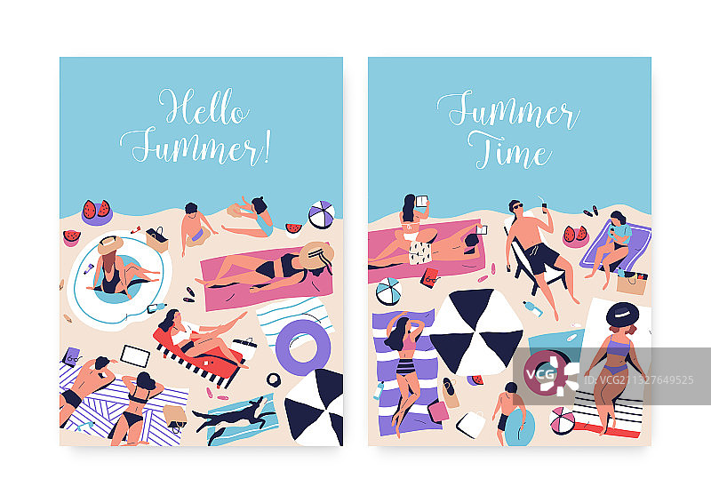 沙滩人物扁平风海报图片素材