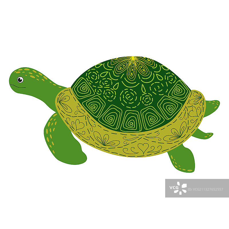 手绘斯堪的纳维亚风格绿色海龟图片素材
