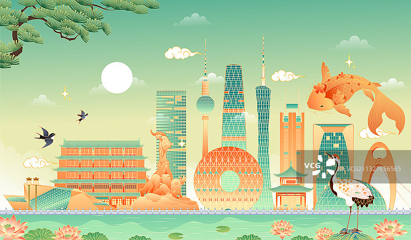 广州地标建筑矢量插画图片素材