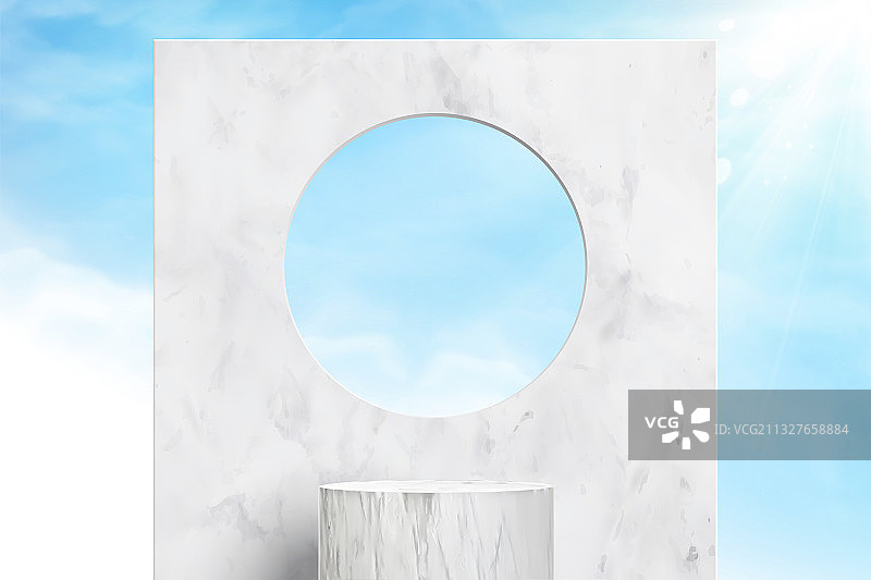 天空背景大理石展示台三维图图片素材