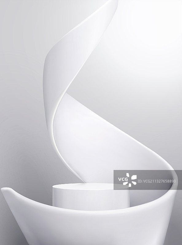 白色圆台弧形流线展示台三维图图片素材