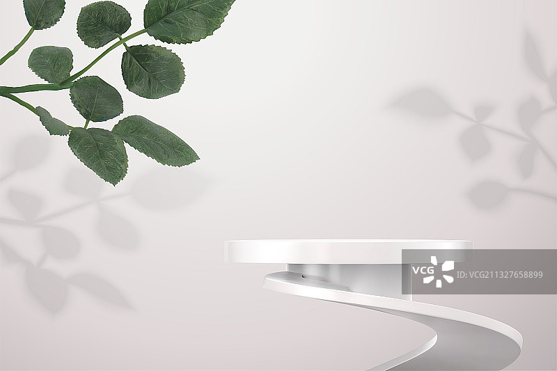 弧形圆台绿叶背景展示三维图图片素材