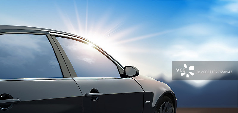 写实黑色轿车与蓝天背景图片素材