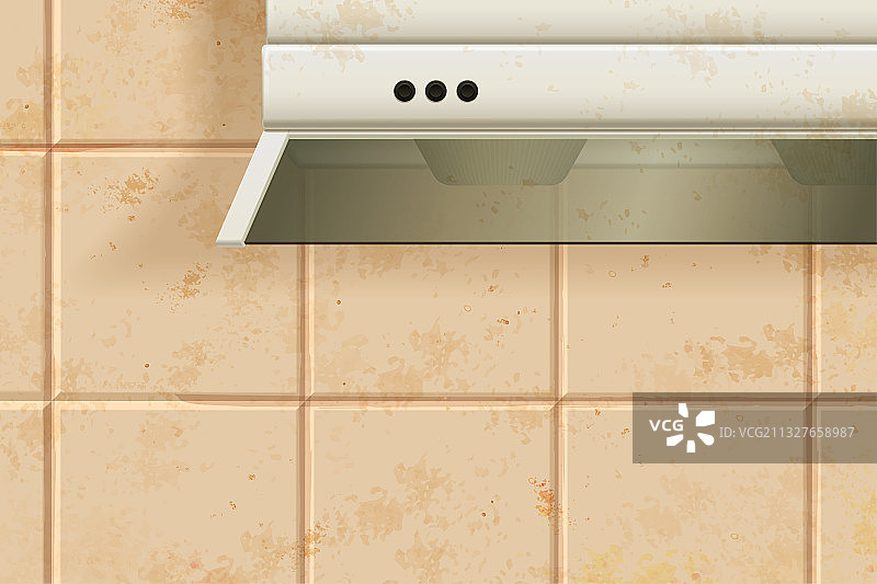 厨房抽油烟机与瓷砖墙壁污垢图片素材