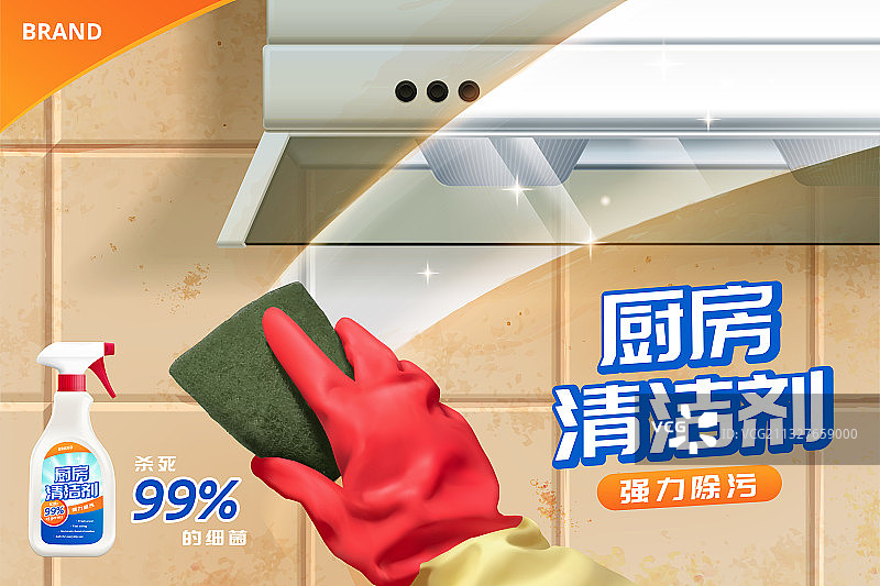 厨房清洁剂喷雾广告 抽油烟机背景图片素材
