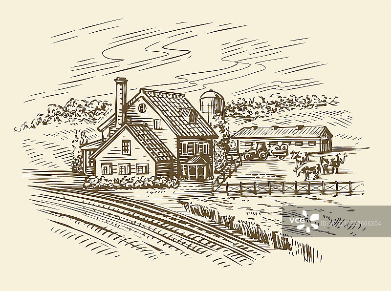 农场素描农业耕作复古图片素材