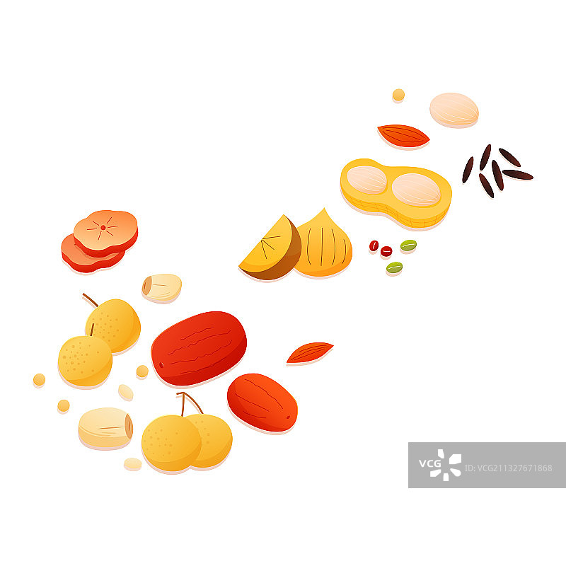 红枣桂圆花生枸杞米食材矢量插画元素图片素材