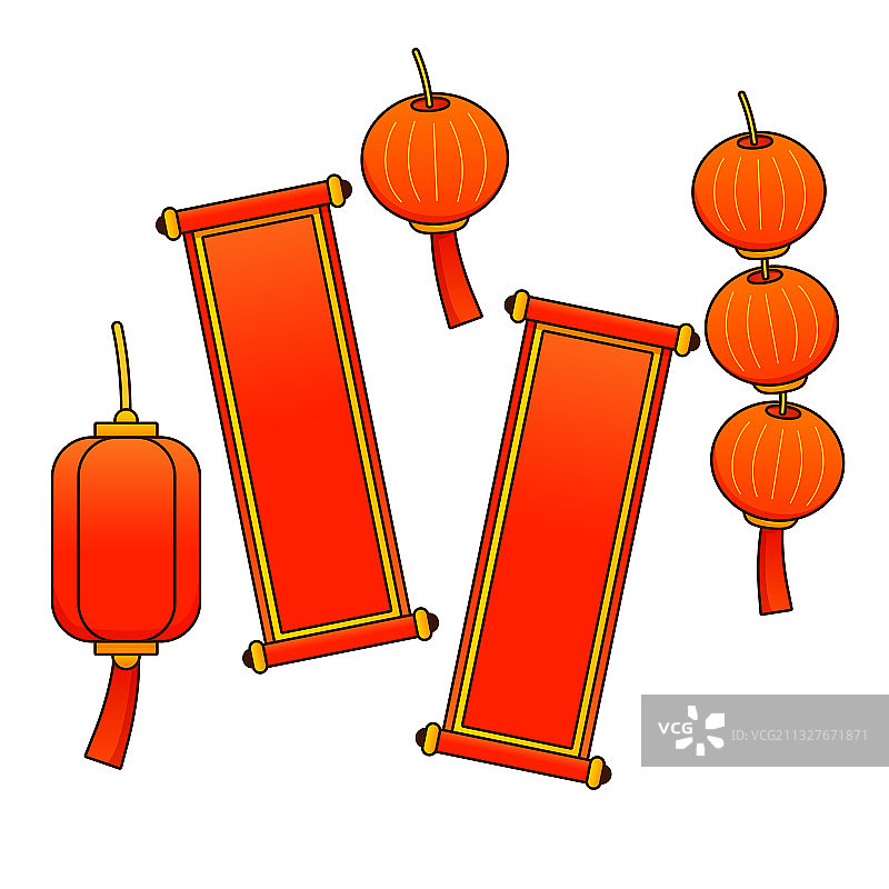 灯笼对联矢量插画元素图片素材