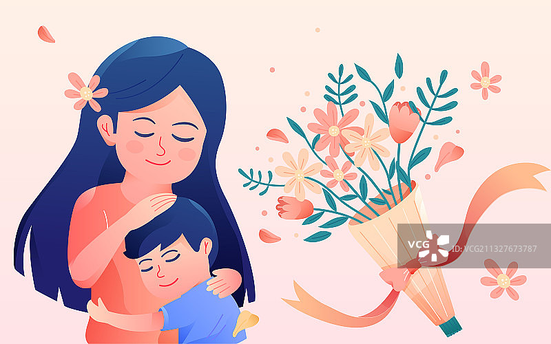 卡通母亲节感恩节安全守护矢量插画海报素材图片素材