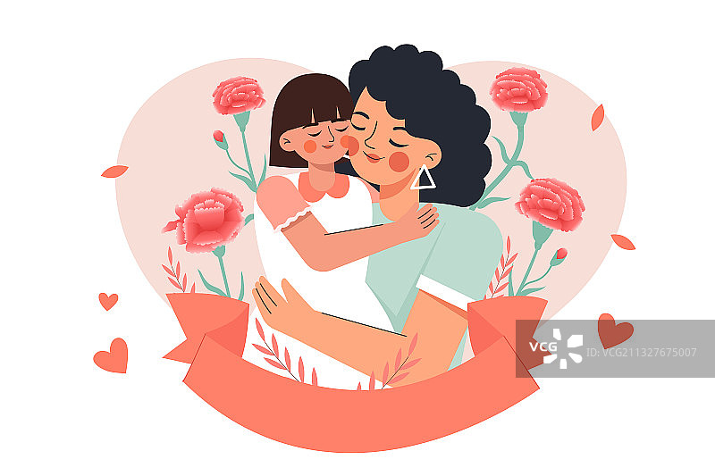 妈妈抱着女儿矢量插画图片素材