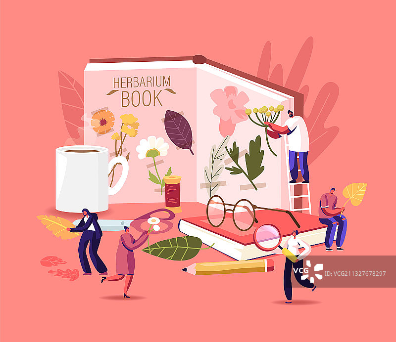 植物标本室与迷你人物图片素材
