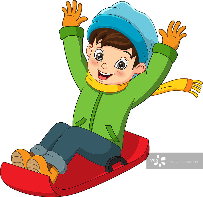 正在滑下山坡的可爱小男孩图片素材