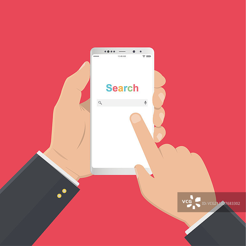 商人手持带有搜索功能的智能手机图片素材