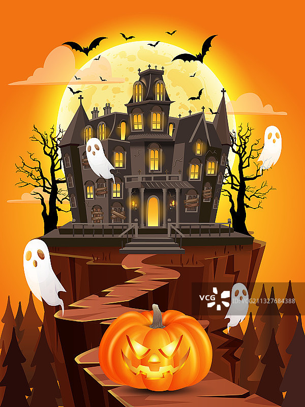 南瓜飞舞的万圣节快乐背景图片素材