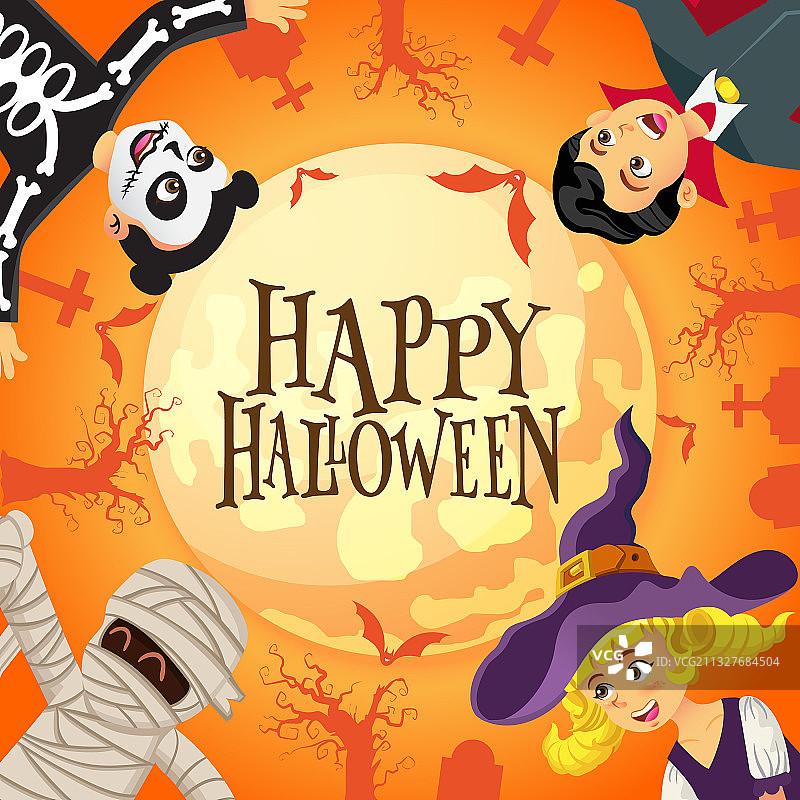 万圣节背景：盛装打扮的孩子们图片素材