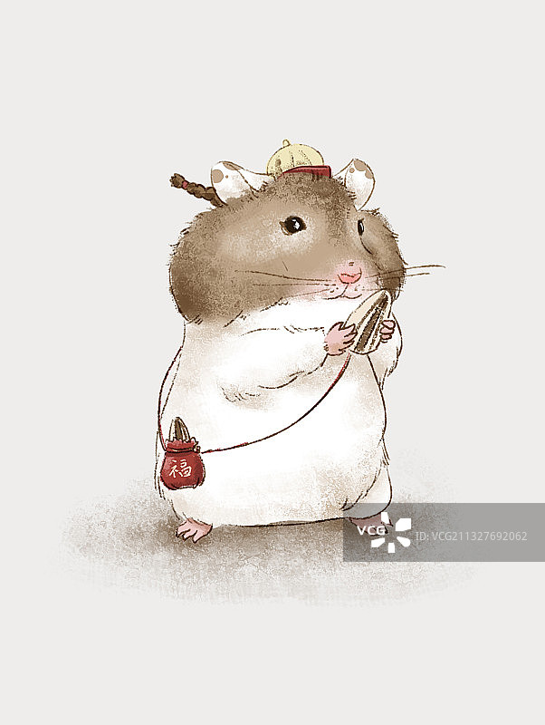 一只包着瓜子幸福的小仓鼠图片素材