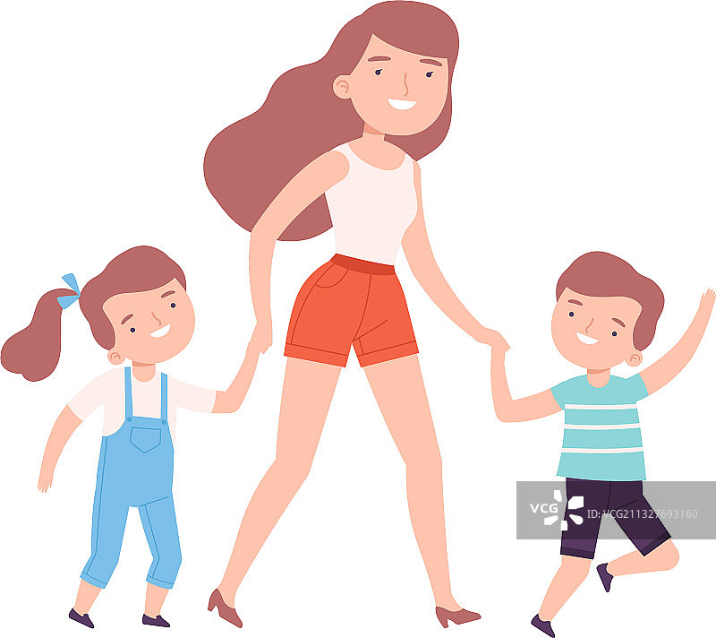 妈妈陪同儿子和女儿图片素材