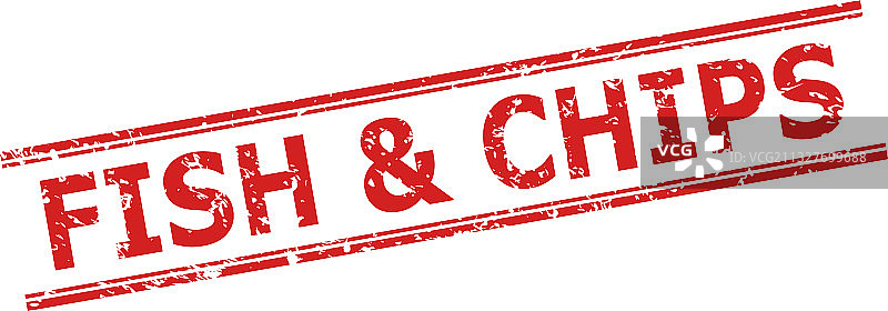 具有不洁风格和双线的炸鱼薯条印章图片素材