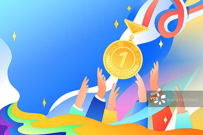 卡通世界奥林匹克日节日冠军奖杯奖牌夺冠运动员矢量插画图片素材