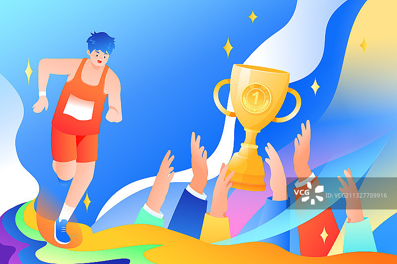 卡通世界奥林匹克日节日冠军奖杯奖牌夺冠运动员矢量插画图片素材