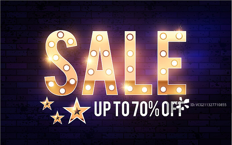 具有金色效果灯泡的复古促销banner图片素材