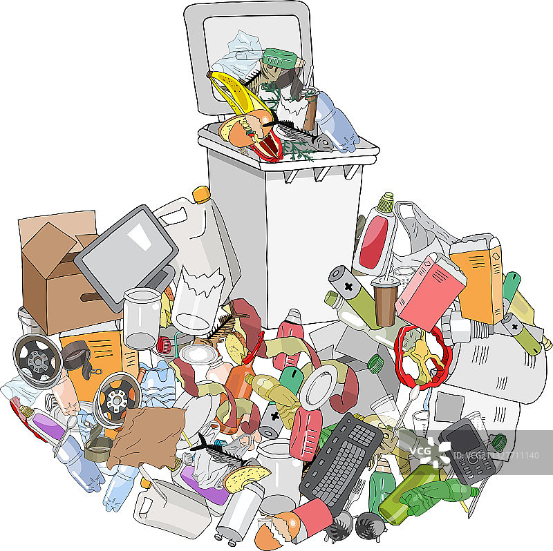 手绘垃圾桶概念图图片素材