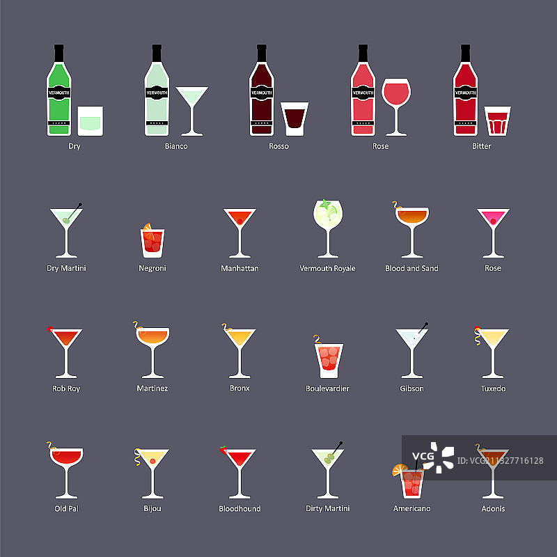 味美思酒及鸡尾酒组合图片素材