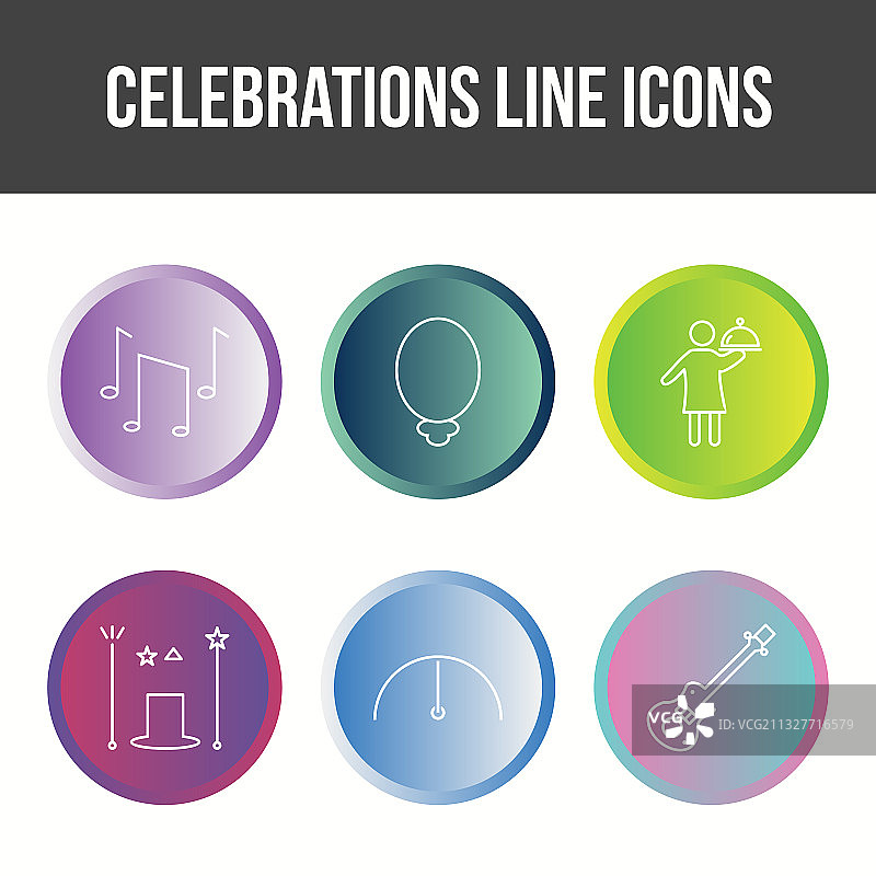 独特的庆祝线条图标集图片素材