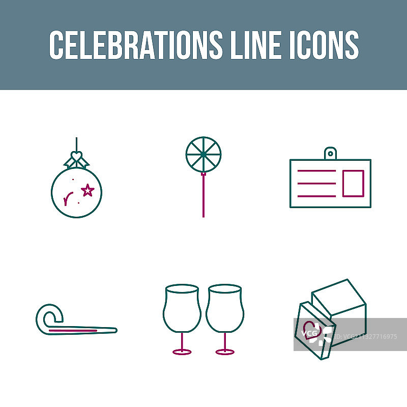 独特的庆祝线条图标集图片素材