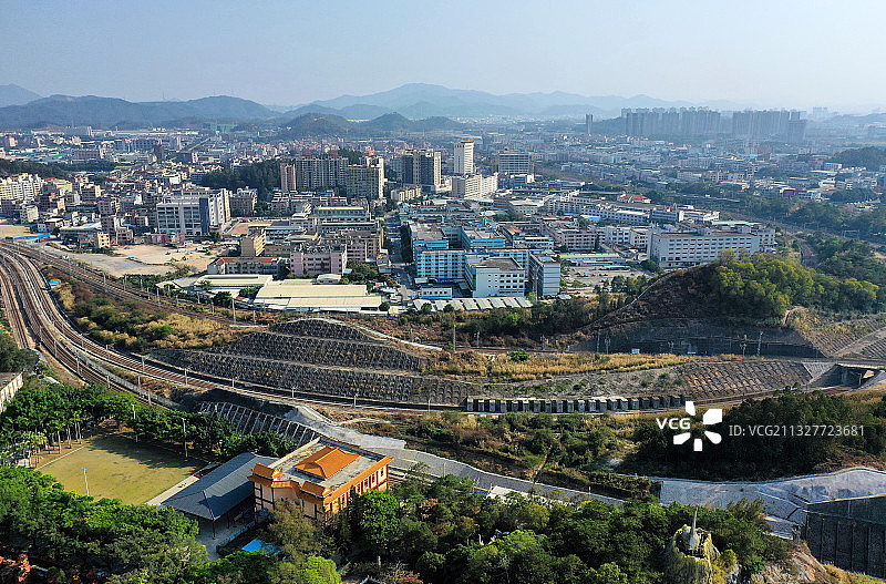 广东省东莞市常平镇隐贤山庄旅游风景区航拍图片素材