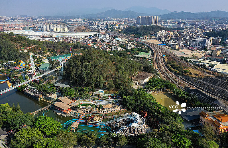 广东省东莞市常平镇隐贤山庄旅游风景区航拍图片素材