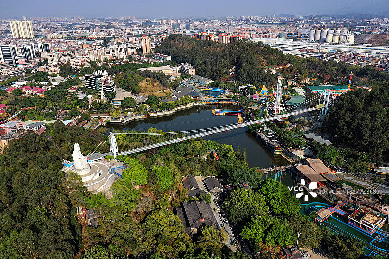 广东省东莞市常平镇隐贤山庄旅游风景区航拍图片素材