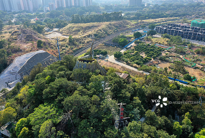 广东省东莞市常平镇隐贤山庄旅游风景区航拍图片素材