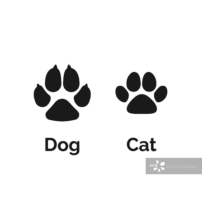 猫和狗的黑色爪印宠物剪影图片素材