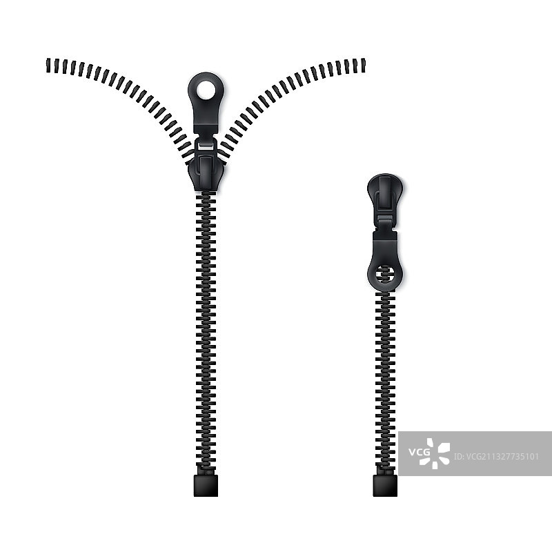 拉链闭合和打开黑色拉链图片素材