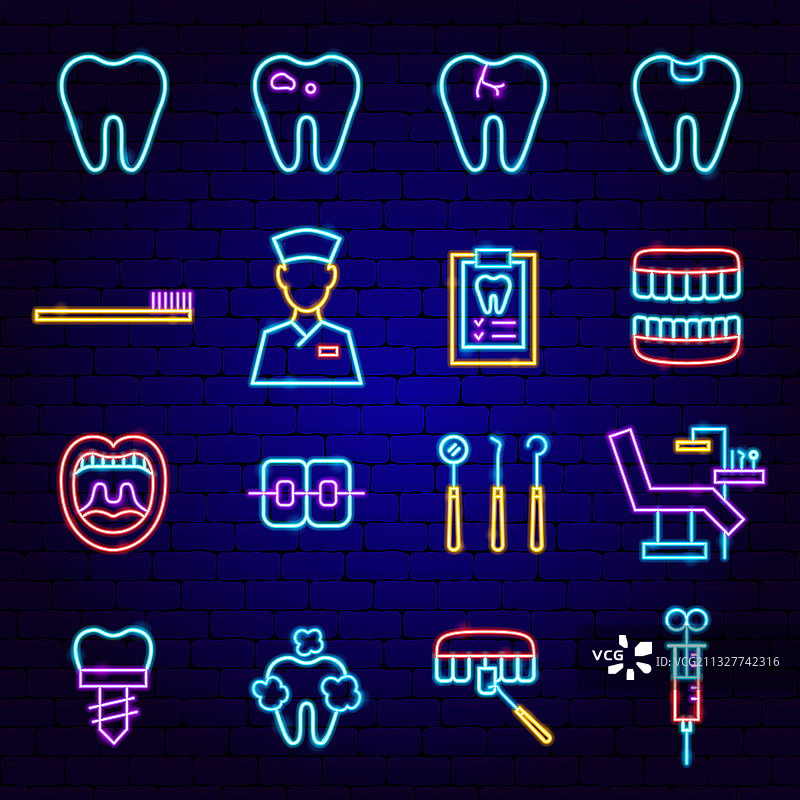 牙科诊所霓虹灯图标图片素材