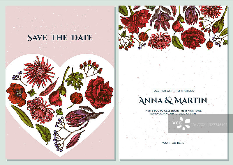 带彩色荚蒾的婚礼请柬卡片图片素材