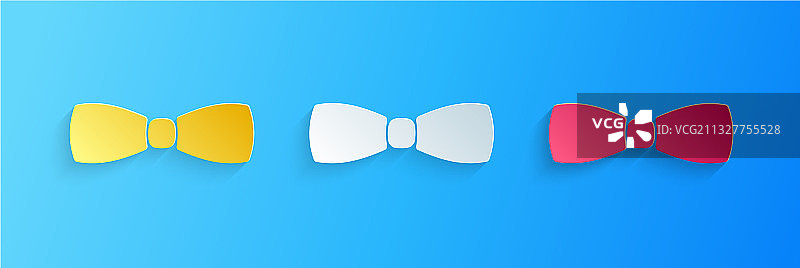 剪纸风格：蓝色背景上的蝴蝶结图标图片素材