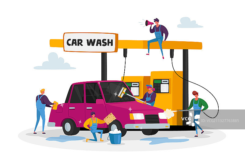 汽车清洗服务概念工人角色图片素材
