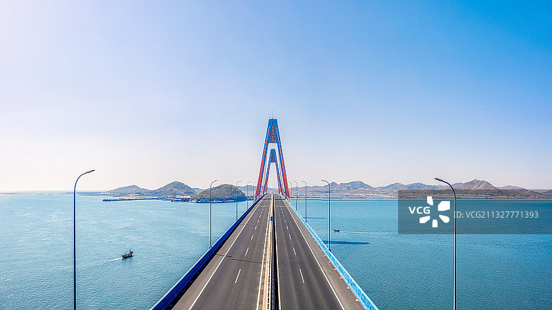 山东省青岛市丁字湾大桥航拍全景图图片素材