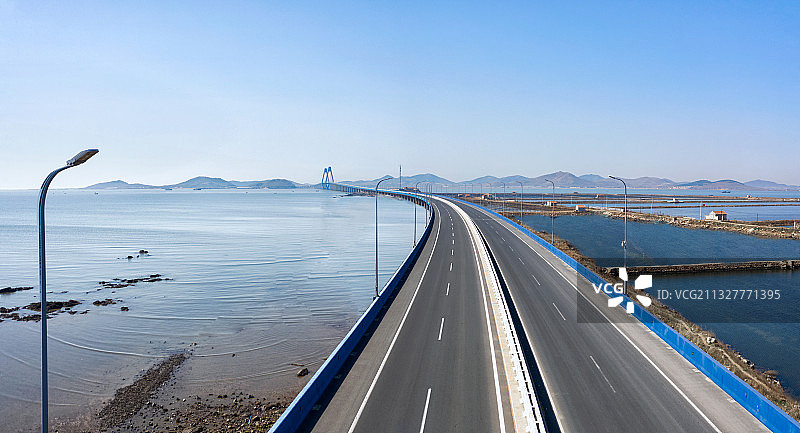 山东省青岛市丁字湾大桥航拍全景图图片素材