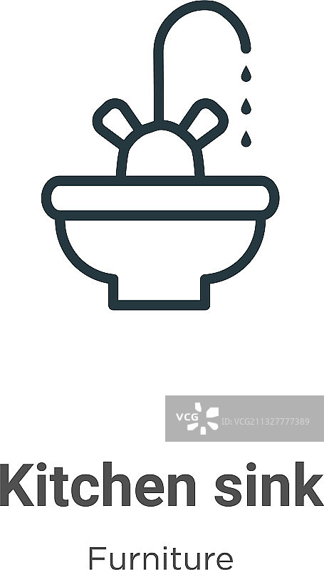 厨房水槽轮廓黑色细线图标图片素材