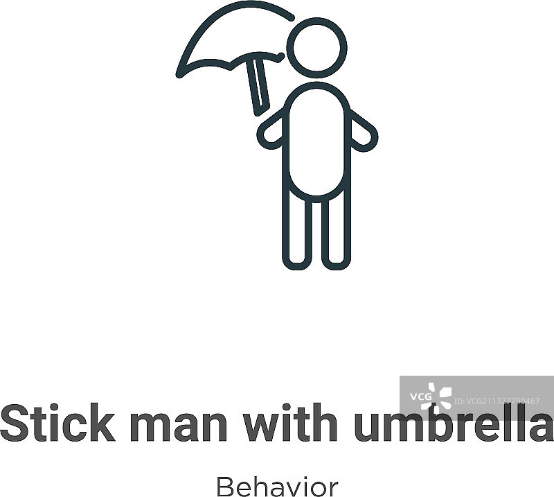 带雨伞的火柴人轮廓细线图标图片素材