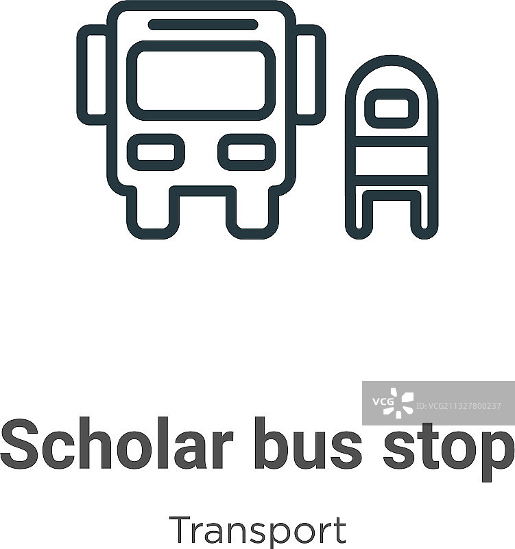 学校巴士站轮廓图标细线黑色图片素材