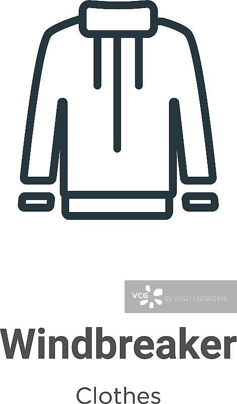 防风夹克轮廓图标黑色细线图片素材