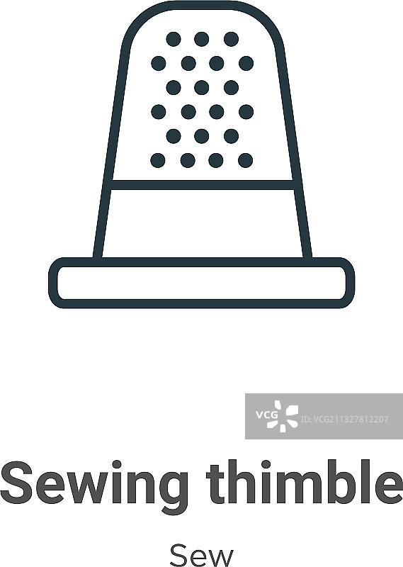 缝纫顶针轮廓图标细黑线图片素材