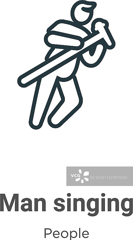 男人唱歌轮廓图标（细线黑色）图片素材