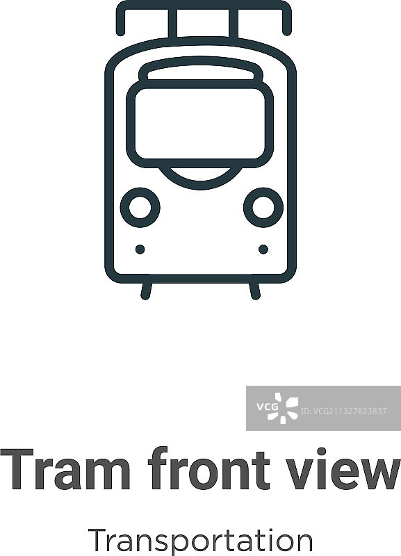 有轨电车正面轮廓图标：黑色细线图片素材
