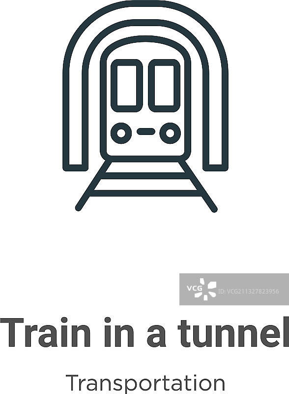隧道中的火车轮廓图标（细黑线）图片素材