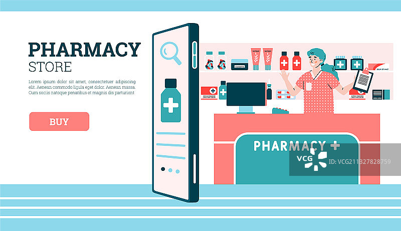 药房商店web banner与药剂师图片素材